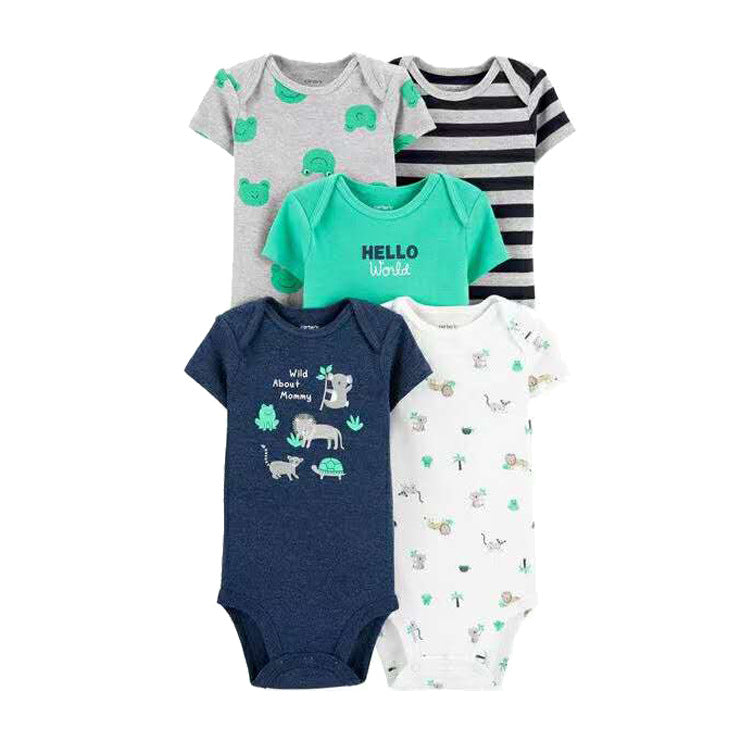 6m-24M Children's Clothing Summer New Baby Short Sleeved Romper 5pcs Cotton Jumpsuit Set Newborn Boy Clothes Bodysuit Ropa Bebe