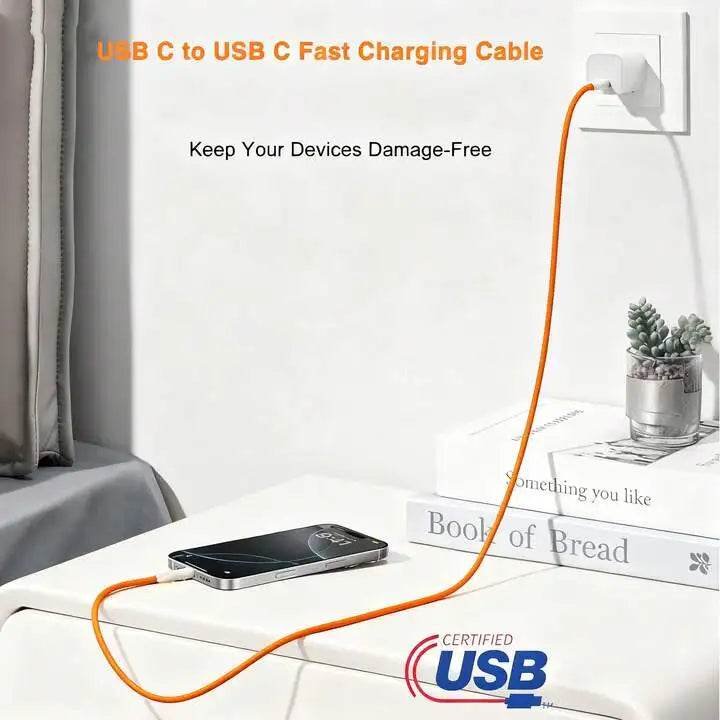 60W PD Nylon Braided USB-C to USB C Fast Charger Cable For iPhone 17 16 15 /Pro Max Compatibility Samsung Type C Fast Charging