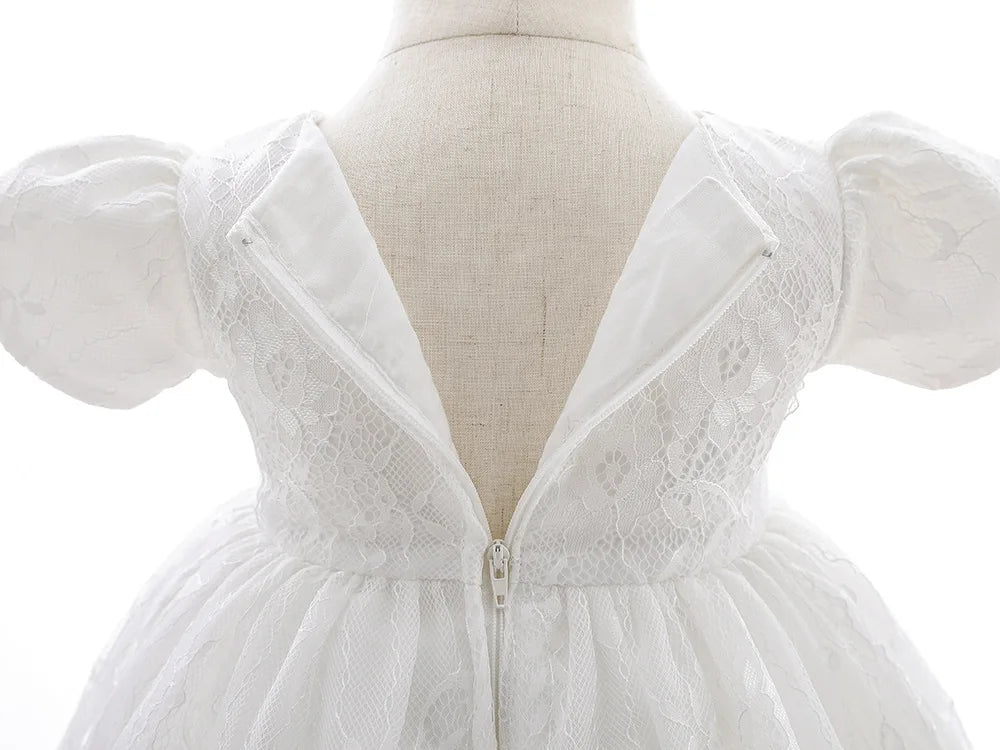 White Lace Baby Dresses + Hat For Christening 0 To 12 24 Months First Birthday Toddler Girl Clothes Infant One-piece Gown