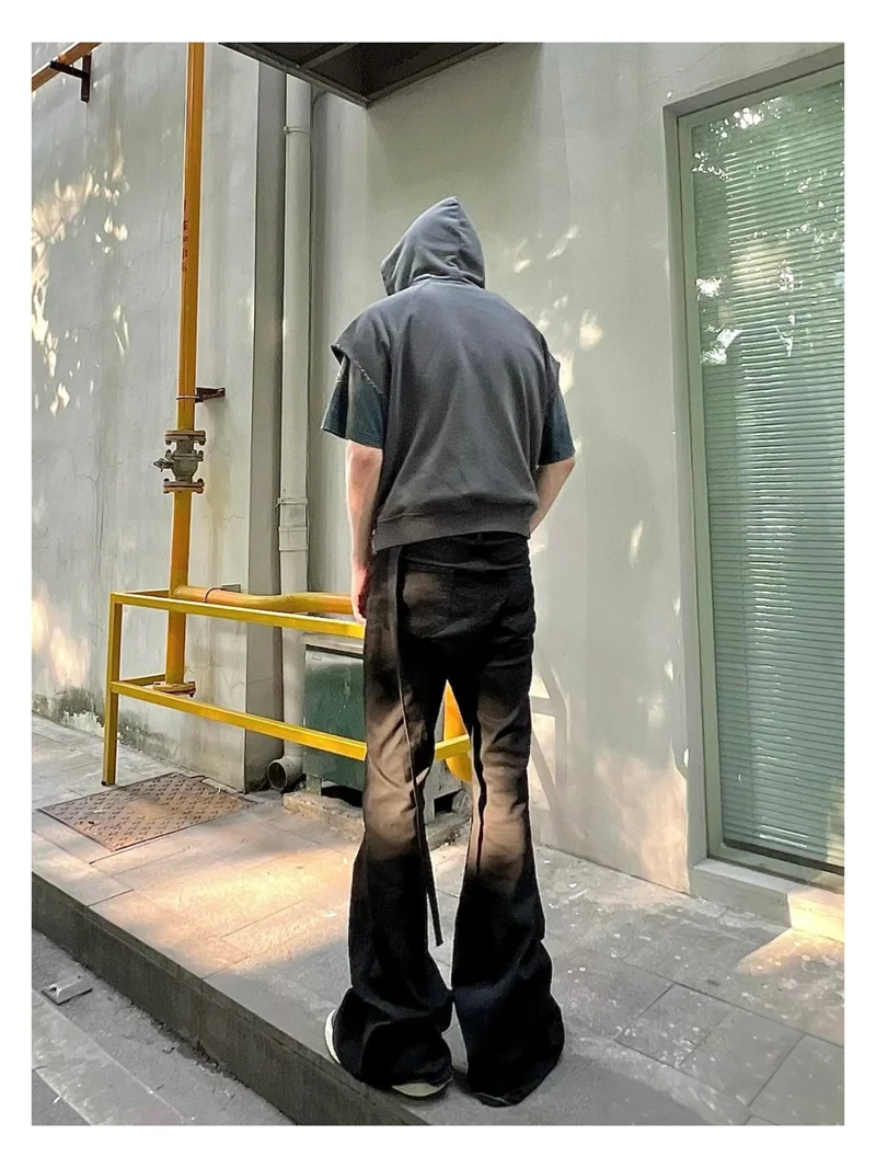 High Street RO Style Denim Pants Men's 24SS Basic Elastic Black Ribbon Loose Flared Streetwear Casual Jeans Pants Men Clothing