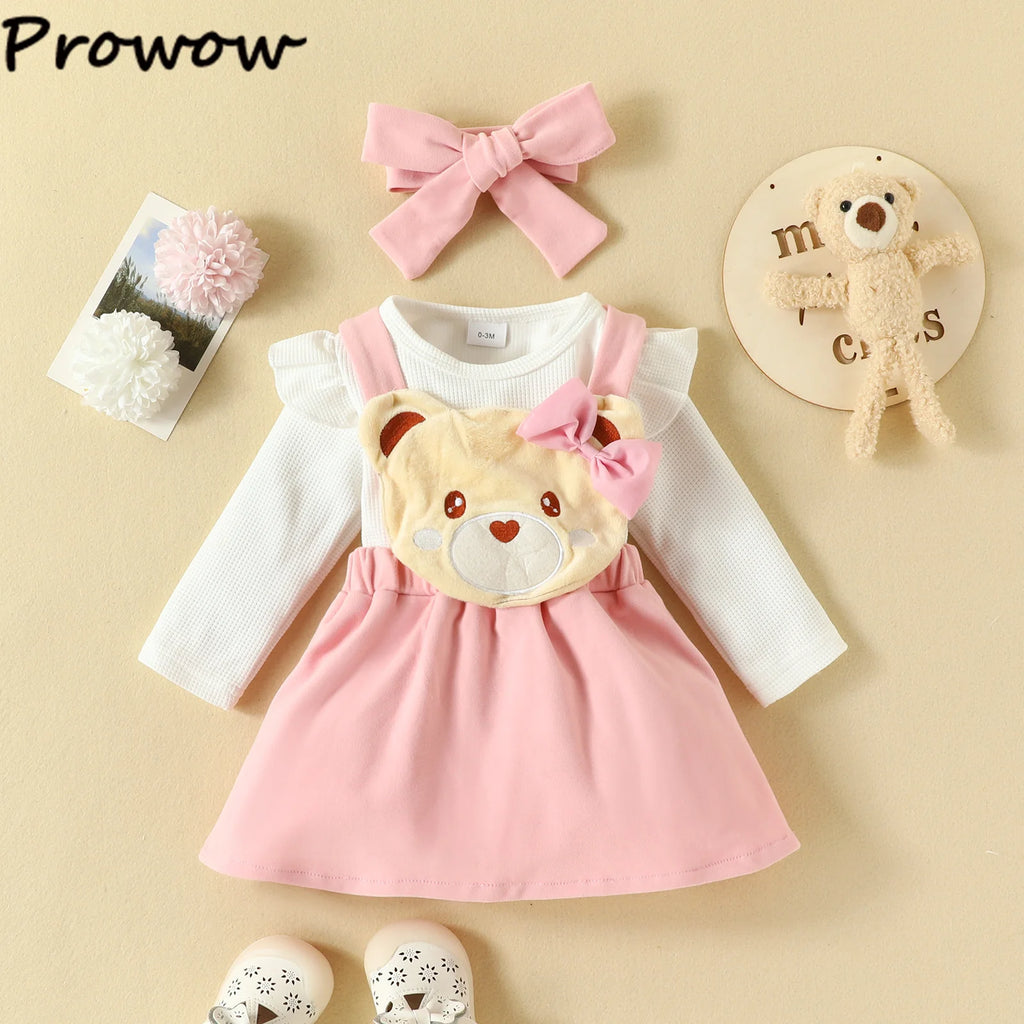 Prowow Cute Fox Baby Dresses For Girls Heart Print Romper+Suspender Fox Dress For Girls Fall Winter Newborn Baby Girl Clothes