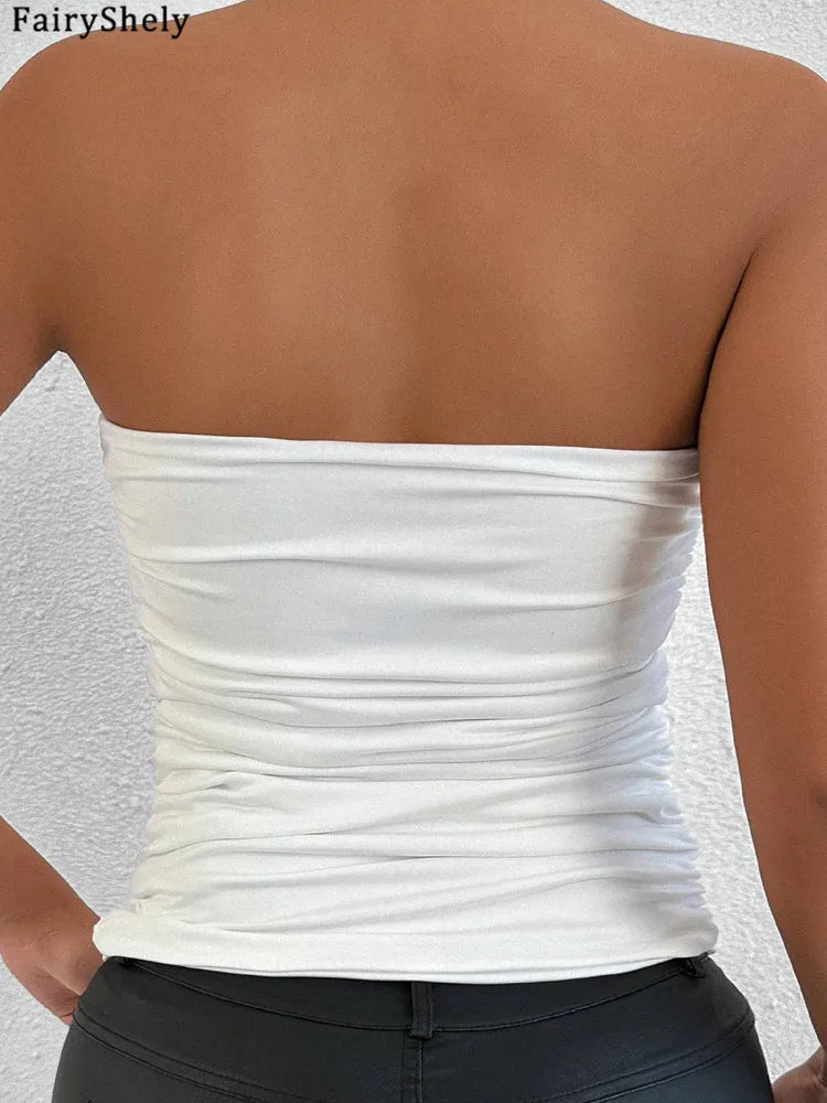 Fairyshely 2026 Sexy Summer Solid Strapless Top Women Bandeau Bodycon Tops Lady Sleeveless Off Shoulder Club Party Clothes