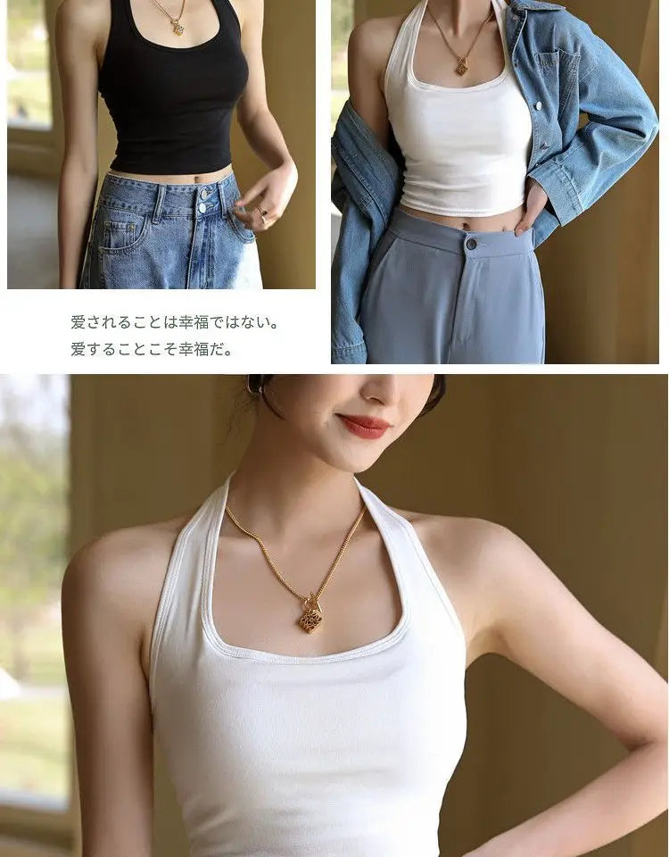Halter Spaghetti Straps Vest for Women With Bra Padding Inner Wear Outer Wear Sexy Beauty Back Tanks Top