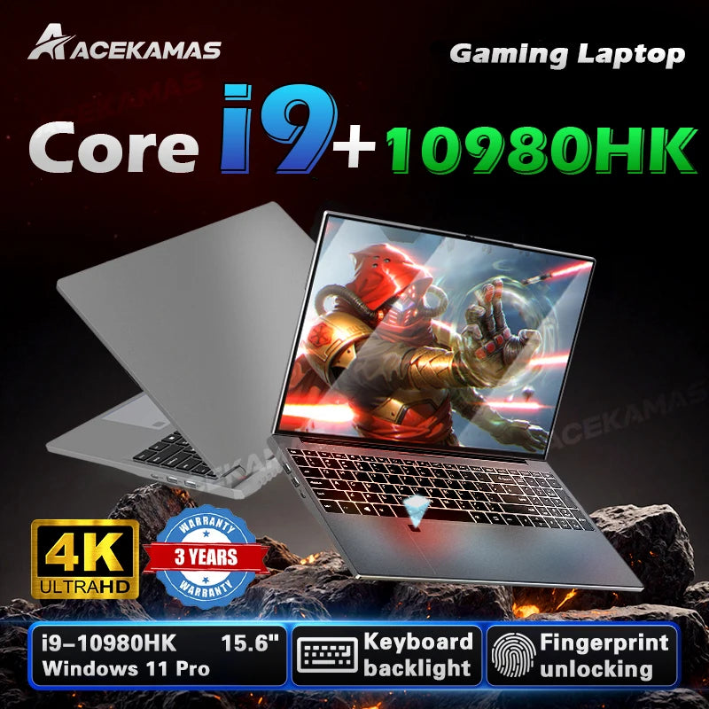 15.6" Laptop Windows 11 Core i9-10980HK Computer PC Gamer 16GB RAM Notebook Laptops Fingerprint Unlock Backlight Study Computer