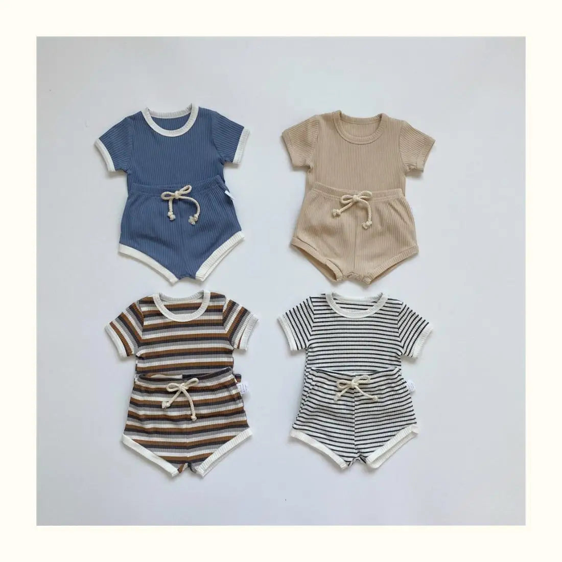 Summer 2 Pieces Toddler Infant Kid Baby Boy Clothes Sets Soft Short Sleeve T-shirt Tops Striped Shorts Summer Outifts Clothing