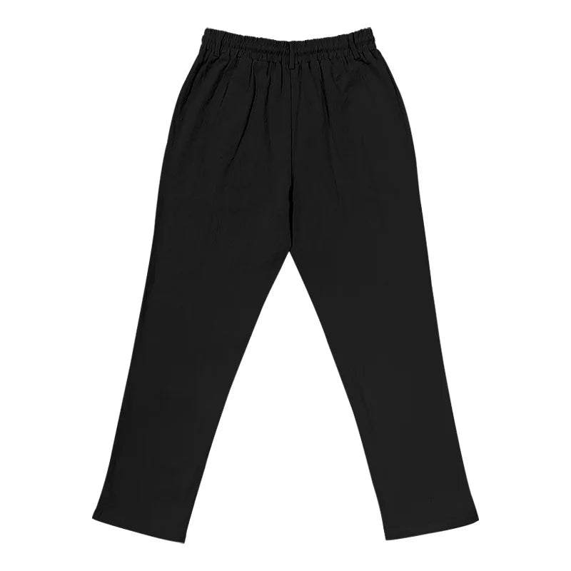 Men's Linen Pants Men's Lightweight Linen Blend Pants Jogging Men Casual Trousers with Button Design Basic Beach Vacation