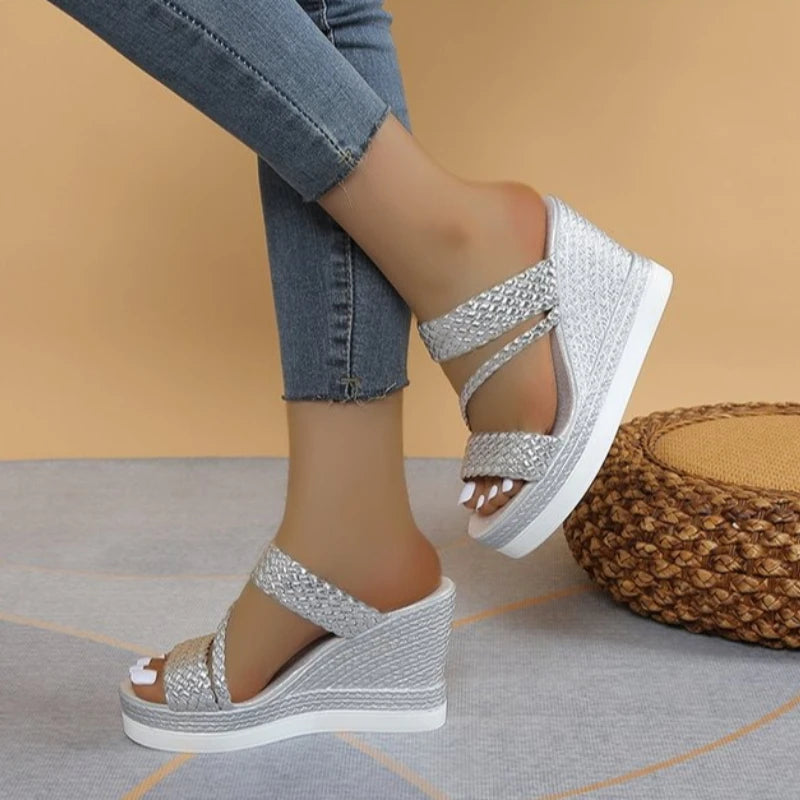 2026 Summer Outdoor Beach Sandals Comfortable Sandals Shallow Wedges Shoes Platform High Heels Ladies Slippers