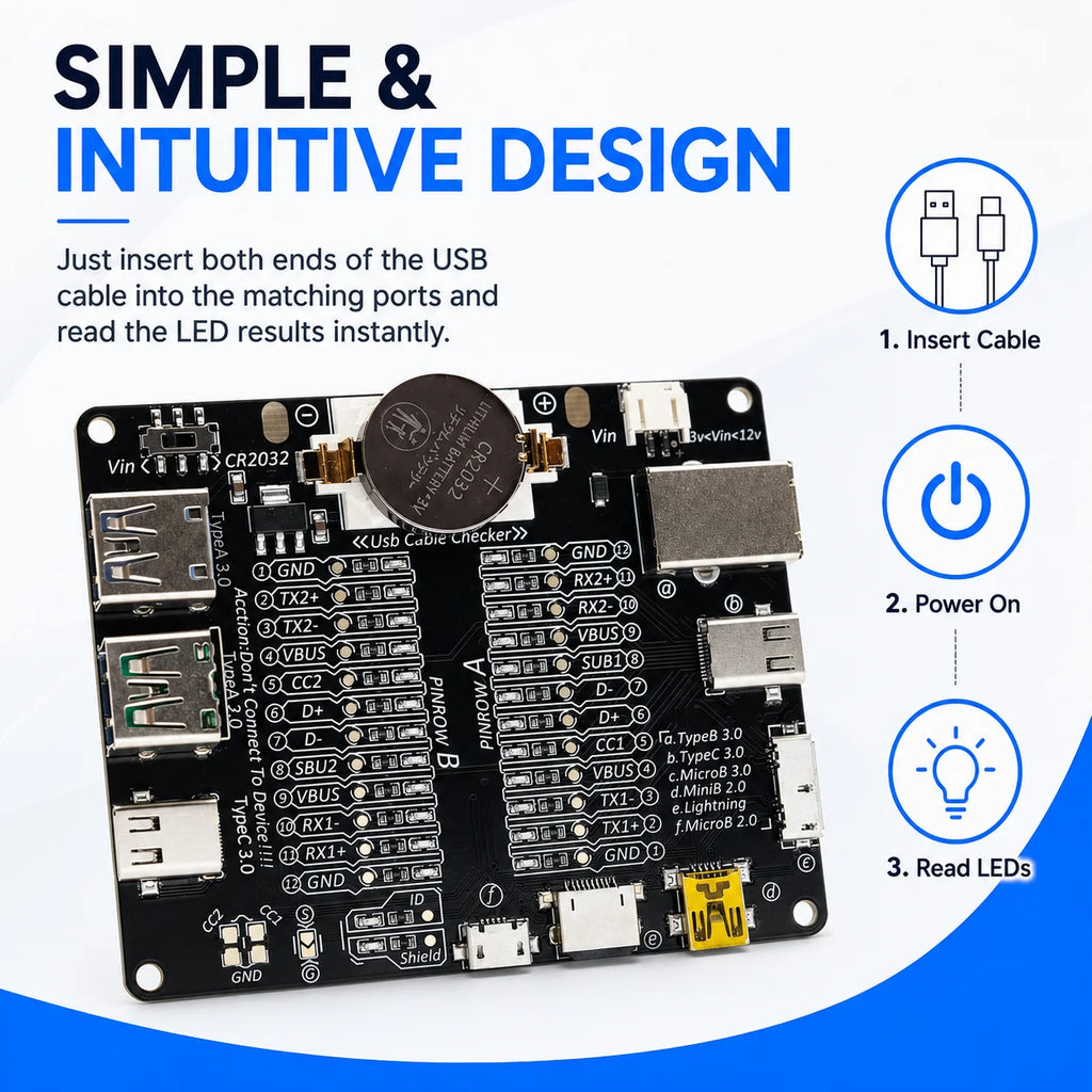 DT3 USB Cable Tester Data Cable Detection Board for IOS Android Micro Type-C Short Circuit on-Off Switching Test Board Tool