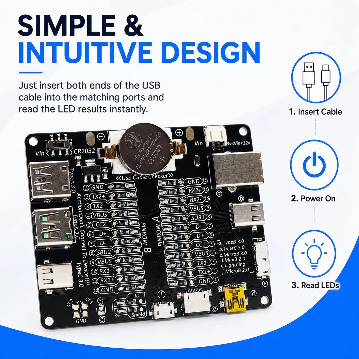 DT3 USB Cable Tester Data Cable Detection Board for IOS Android Micro Type-C Short Circuit on-Off Switching Test Board Tool