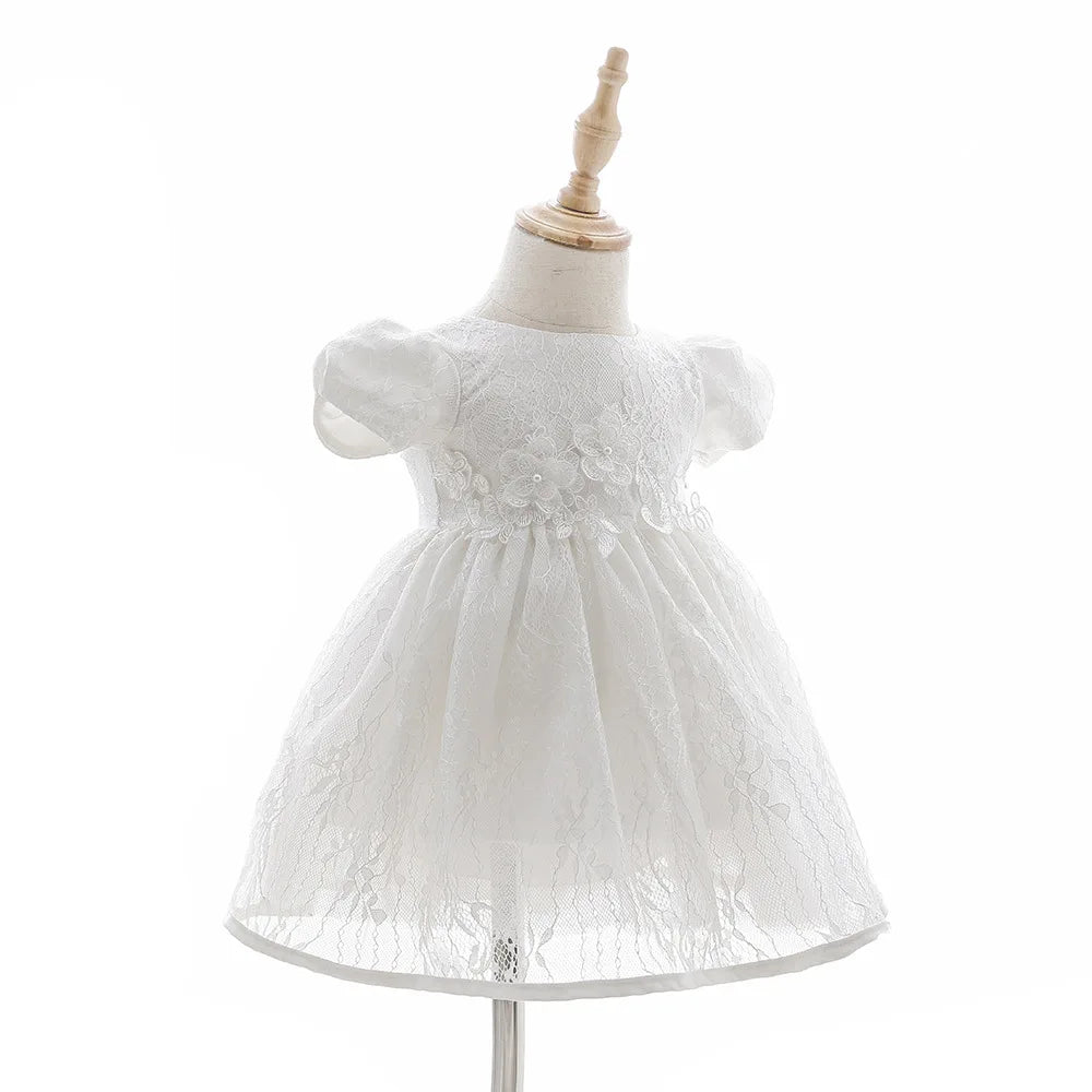 White Lace Baby Dresses + Hat For Christening 0 To 12 24 Months First Birthday Toddler Girl Clothes Infant One-piece Gown