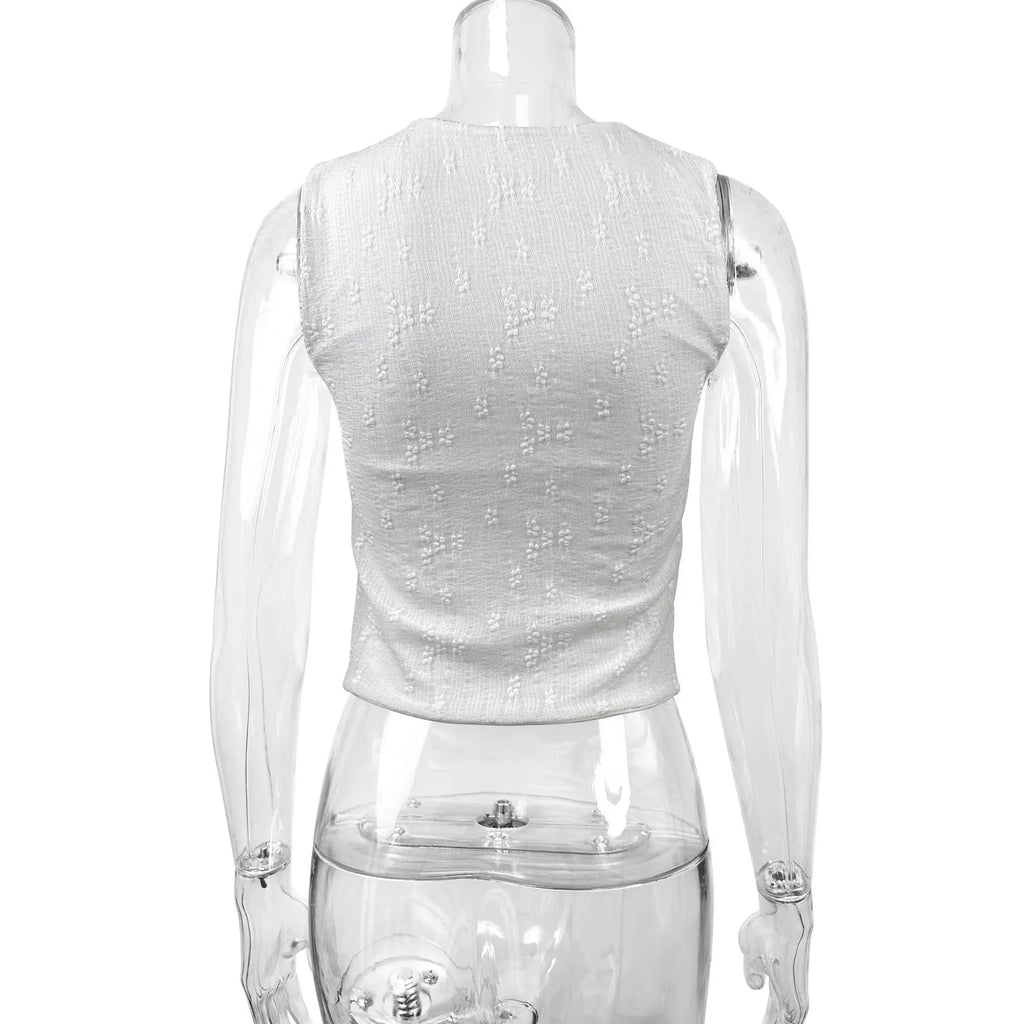 Fairyshely 2026 Sexy Summer Sleeveless Short Lace Top Women Hollow Bodycon Crop Tops Lady Solid Off Shoulder Club Party Clothes