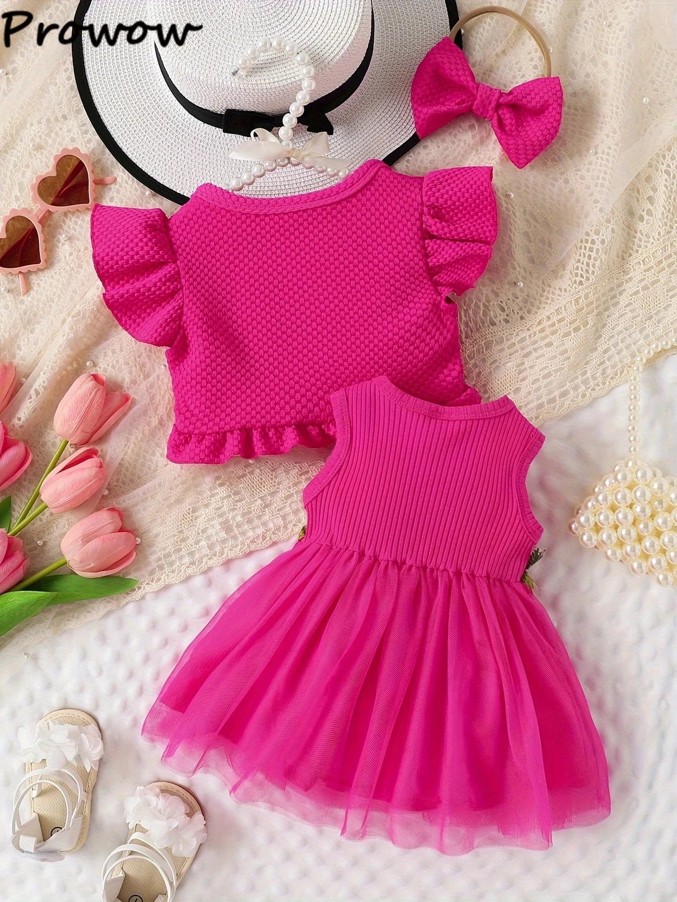 Prowow Baby Dresses With Coat Waffles Open Shirt Top and Pink Embroidery Floral Dress For Girls Birthday Party Kids Baby Clothes