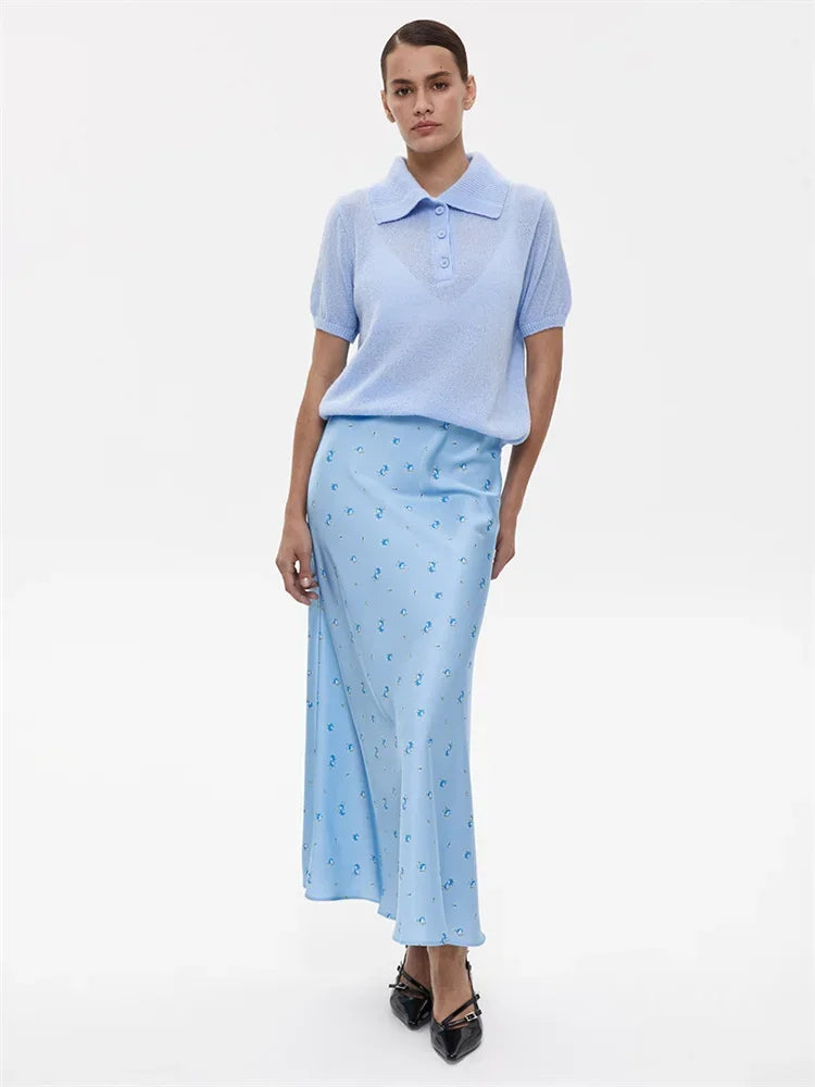 Casual Short Sleeve Knit Pullover For Women Lapel Patchwork See-Through Solid Commute Hollow Out Knitwear Sweater Pullover