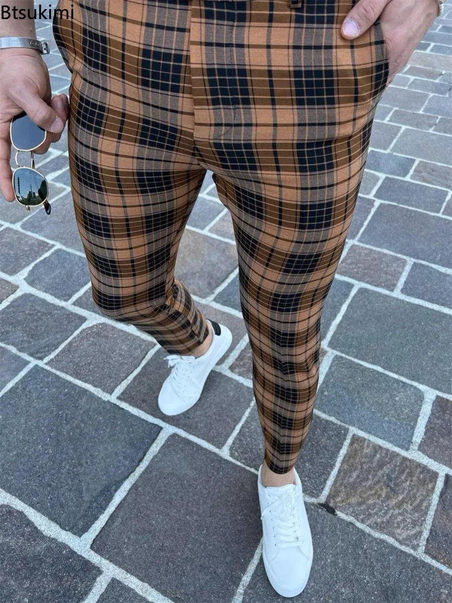 2026 Men's Plaid Print Suit Pants Fashion New Business Casual Trousers Streetwear Male Slim Fit Pencil Pants Pantalones Hombre