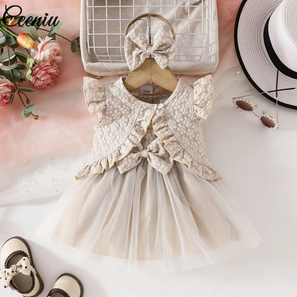 Ceeniu Baby Dresses For Birthday Long Sleeve Ruffles Bow Butterfly Party Dress For Girls 2024 Toddler Newborn Girl Clothes 2024