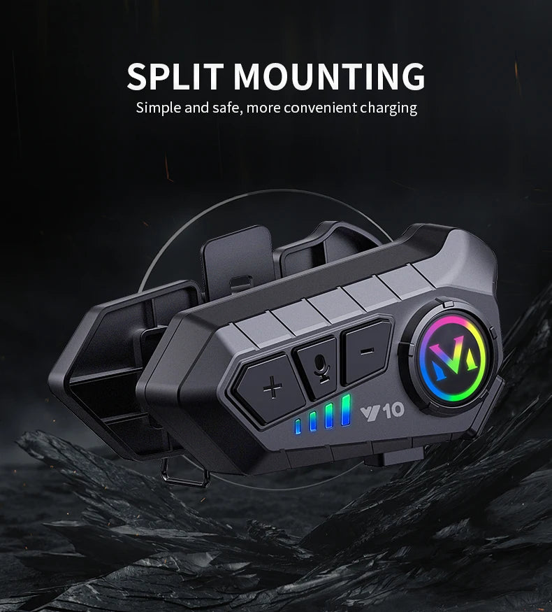 Y10 Motorcycle Bluetooth 5.3 Helmet Headset with Colorful Lights Waterproof Wireless Earphone Hands-free Headset Waterproof