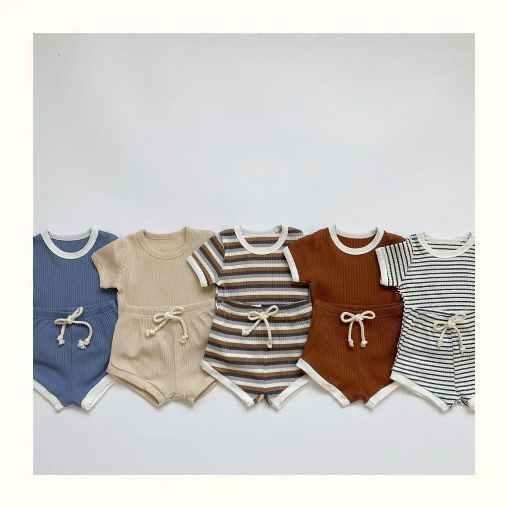 Summer 2 Pieces Toddler Infant Kid Baby Boy Clothes Sets Soft Short Sleeve T-shirt Tops Striped Shorts Summer Outifts Clothing