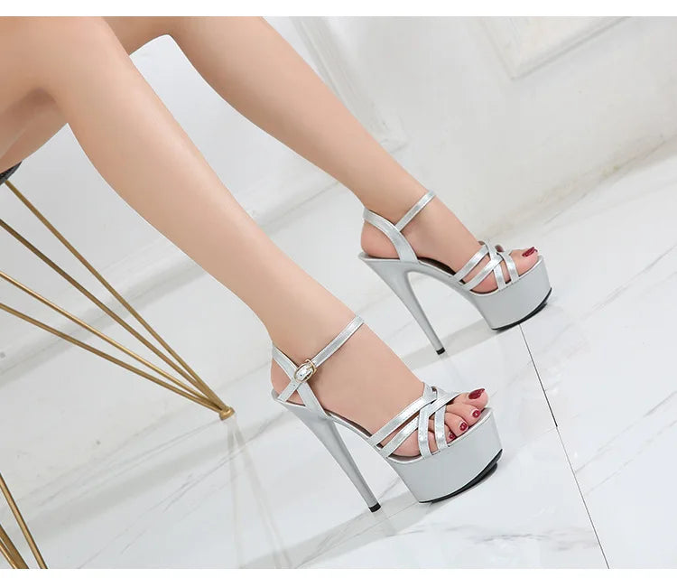 Women's summer multi-color sandals waterproof platform 15cm thick bottom fine heeled high heels