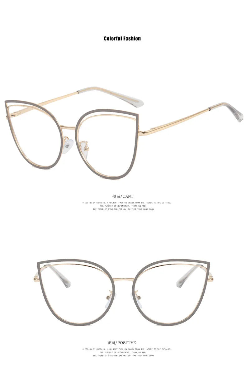 Cutout Cat Eye Metal Frame Clear Glasses Fashion Myopia Nerd Spectacles  -0.5 -1.0 -2.0 -3.0 -4.0 to -6.0
