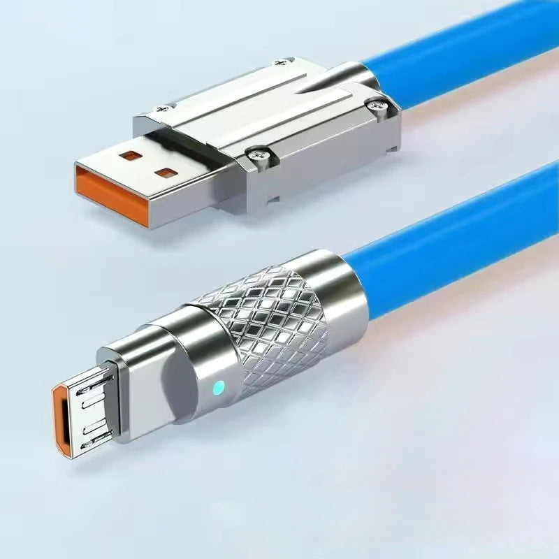6A Micro USB 120W Fast Charging Cable Orange Blue Liquid Silica Gel Cable Zinc Alloy Joint 1M 1.5M 2M Microusb