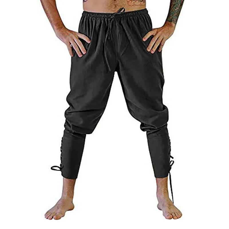 Pirate Pant Viking Costume for Men Renaissance Medieval Pants Drawstring Shorts Halloween Costume Adult Cosplay
