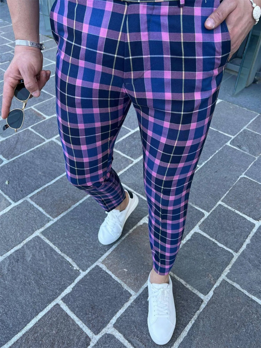 2026 Men's Plaid Print Suit Pants Fashion New Business Casual Trousers Streetwear Male Slim Fit Pencil Pants Pantalones Hombre