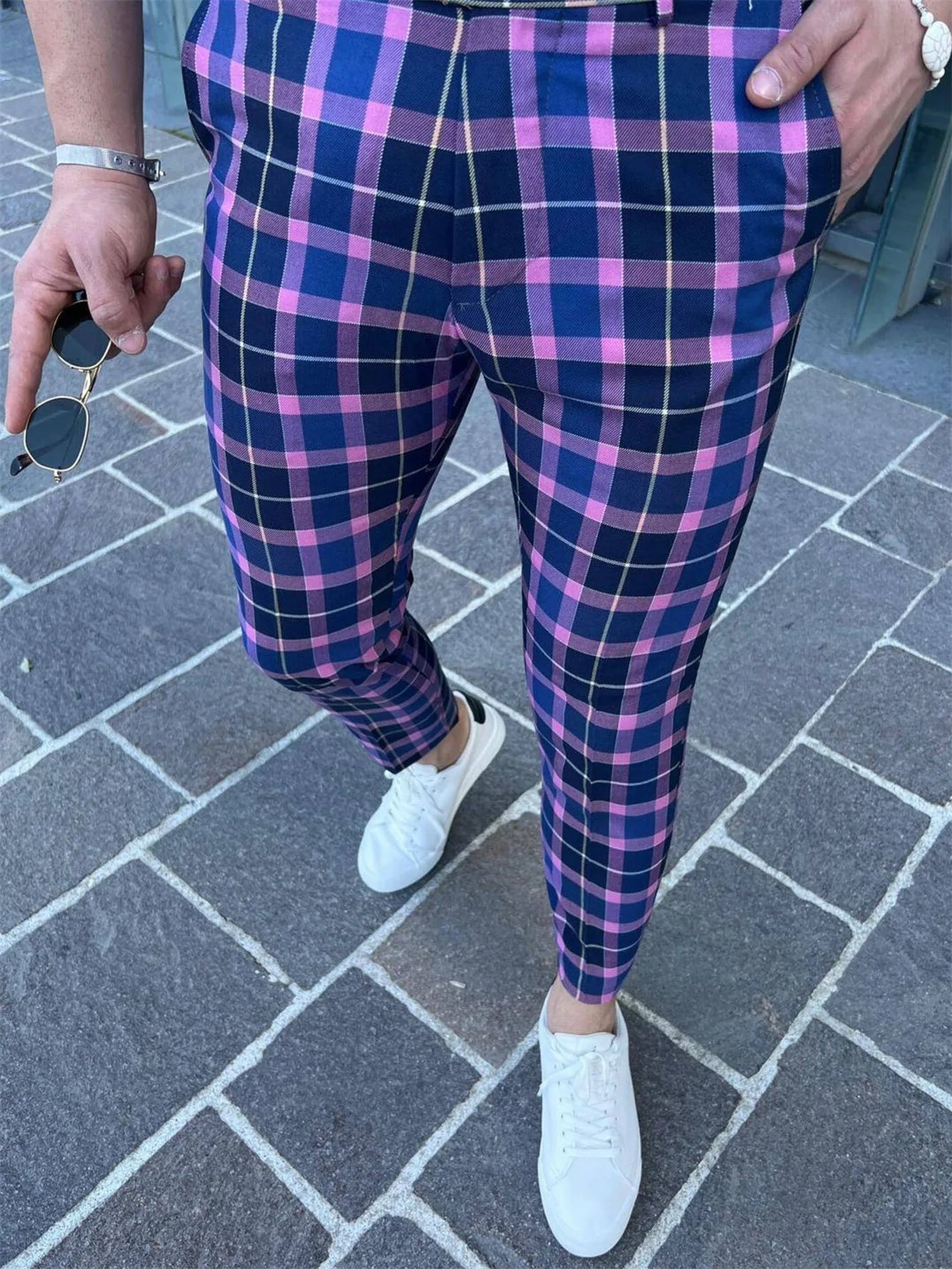 2026 Men's Plaid Print Suit Pants Fashion New Business Casual Trousers Streetwear Male Slim Fit Pencil Pants Pantalones Hombre