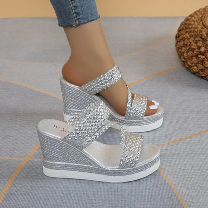 2026 Summer Outdoor Beach Sandals Comfortable Sandals Shallow Wedges Shoes Platform High Heels Ladies Slippers