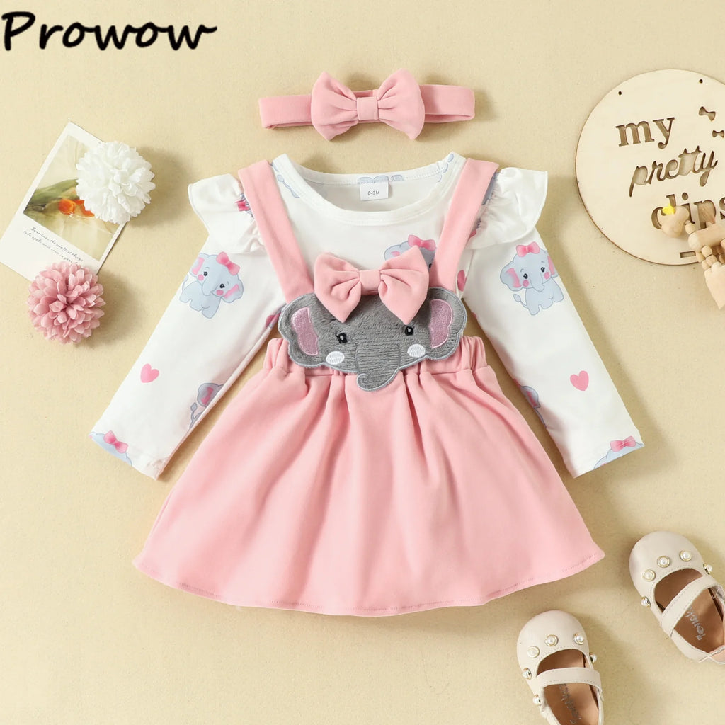 Prowow Cute Fox Baby Dresses For Girls Heart Print Romper+Suspender Fox Dress For Girls Fall Winter Newborn Baby Girl Clothes