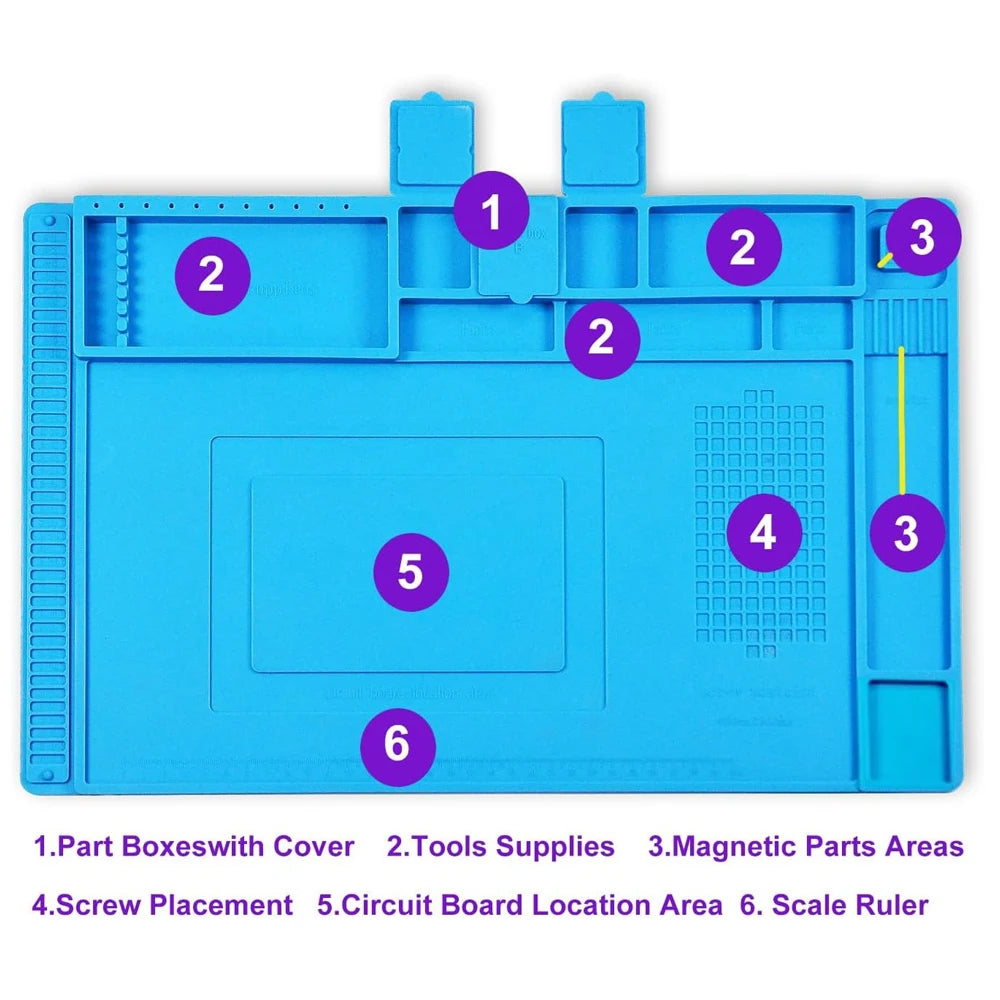Magnetic Mat Silicone Repair Mat Circuit Board Soldering Pad Heat Resistant 932°F Anti-Static for ESD Iron Phone Repair