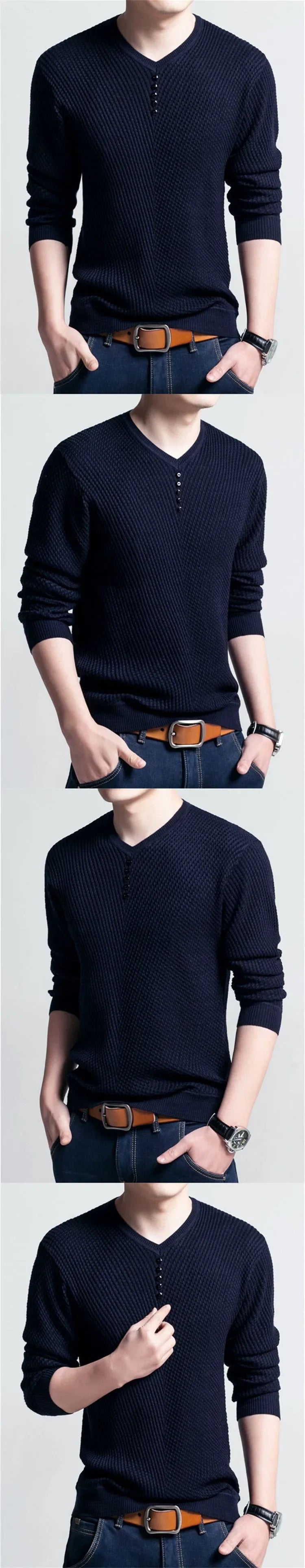 Spring Autumn Sweaters Pullover Men V Neck Men Sweater Casual Long Sleeve Brand Mens Slim Fit Knitted Sweaters Pullovers