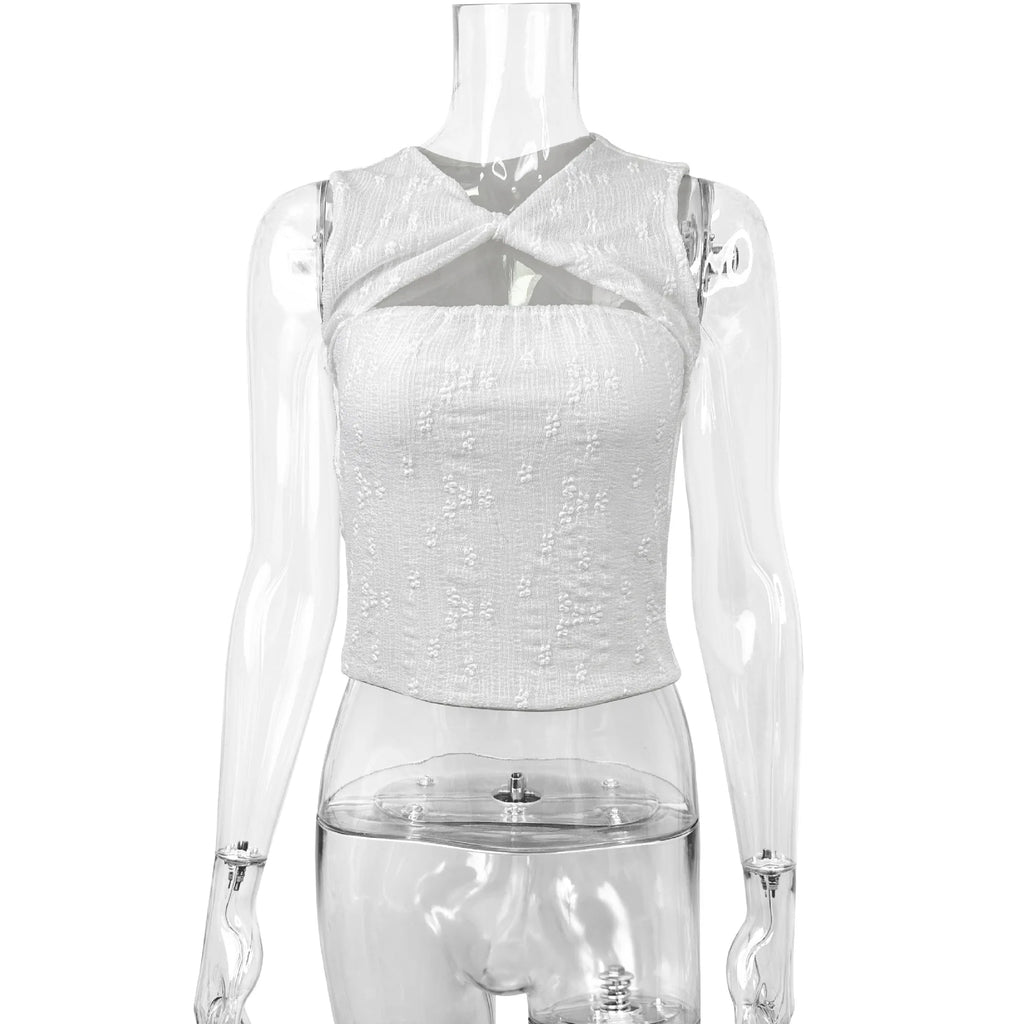 Fairyshely 2026 Sexy Summer Sleeveless Short Lace Top Women Hollow Bodycon Crop Tops Lady Solid Off Shoulder Club Party Clothes