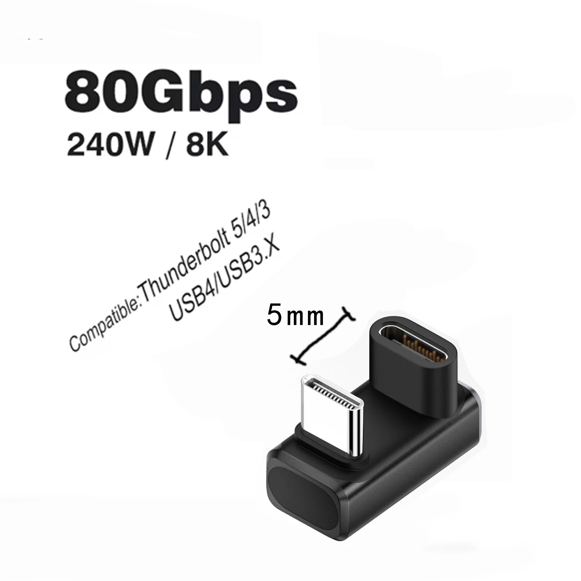 USB4.0 40Gbps U-Shape Straight Angle 240W 5A USB C to Type C Fast Charging Converter USB C Data Adapter For Macbook 8K60HZ