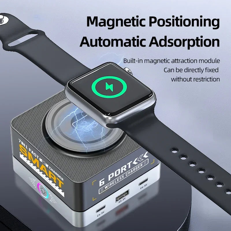 200W 7-in-1 Smart Charger PD Fast Charging USB Type C Power Station for iPhone 16 15 pro Max Multi-Device Charging Station