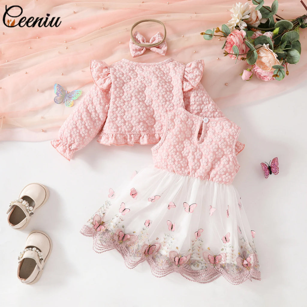 Ceeniu Baby Dresses For Birthday Long Sleeve Ruffles Bow Butterfly Party Dress For Girls 2024 Toddler Newborn Girl Clothes 2024