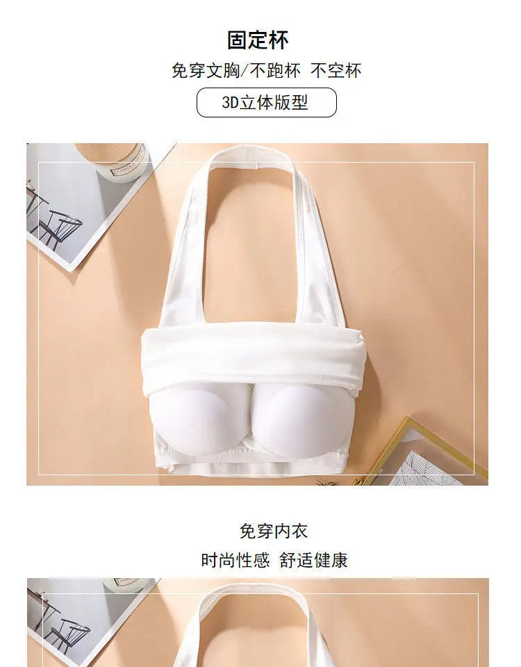 Halter Spaghetti Straps Vest for Women With Bra Padding Inner Wear Outer Wear Sexy Beauty Back Tanks Top