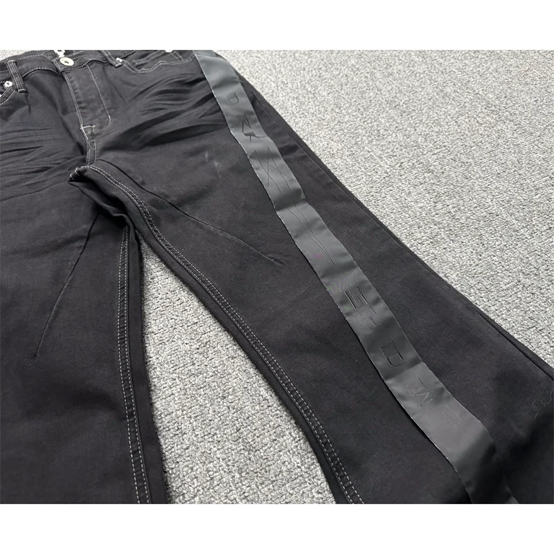 High Street RO Style Denim Pants Men's 24SS Basic Elastic Black Ribbon Loose Flared Streetwear Casual Jeans Pants Men Clothing