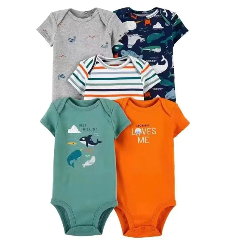 6m-24M Children's Clothing Summer New Baby Short Sleeved Romper 5pcs Cotton Jumpsuit Set Newborn Boy Clothes Bodysuit Ropa Bebe