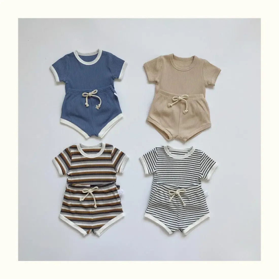 Summer 2 Pieces Toddler Infant Kid Baby Boy Clothes Sets Soft Short Sleeve T-shirt Tops Striped Shorts Summer Outifts Clothing