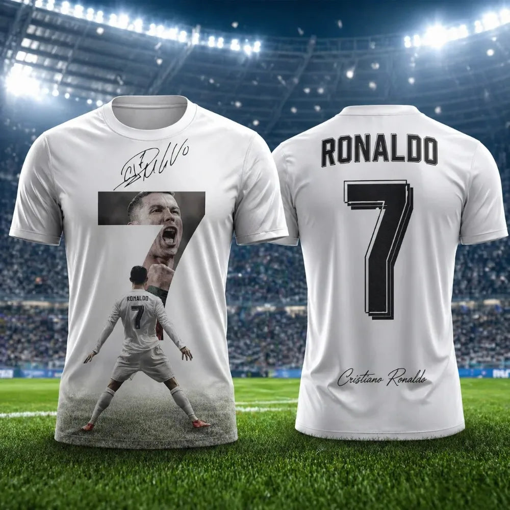 Ronaldo's Fashionable Summer 3D Printed Children's Sportswear Set Including Football Jersey T-shirt Is Suitable for Daily Wear