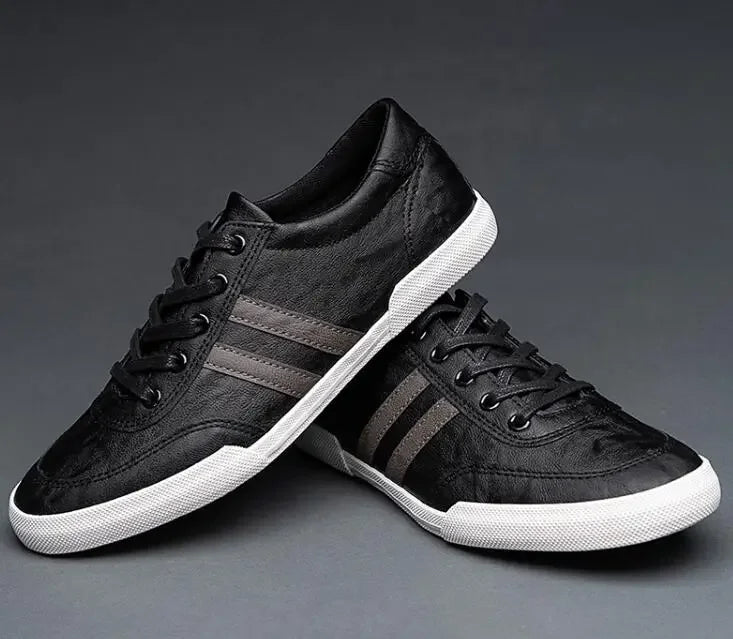 2025 New Shoes for Men Leather Casual Shoes Spring New Style Fashion Striped Lace-Up Loafers Leisure Flat Shoes
