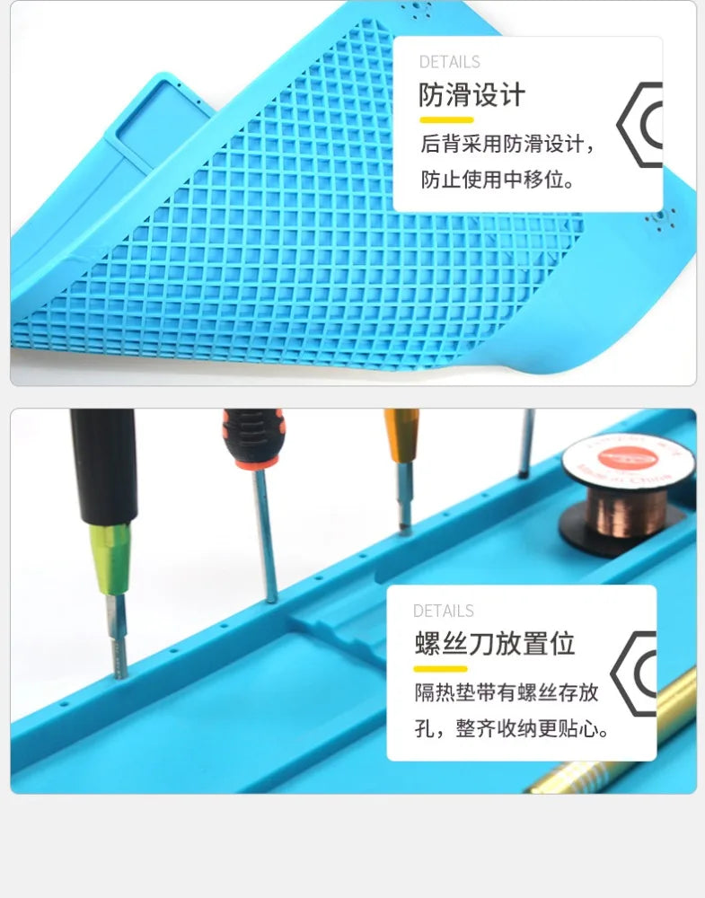 Magnetic Mat Silicone Repair Mat Circuit Board Soldering Pad Heat Resistant 932°F Anti-Static for ESD Iron Phone Repair