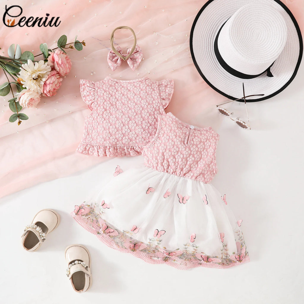 Ceeniu Baby Dresses For Birthday Long Sleeve Ruffles Bow Butterfly Party Dress For Girls 2024 Toddler Newborn Girl Clothes 2024