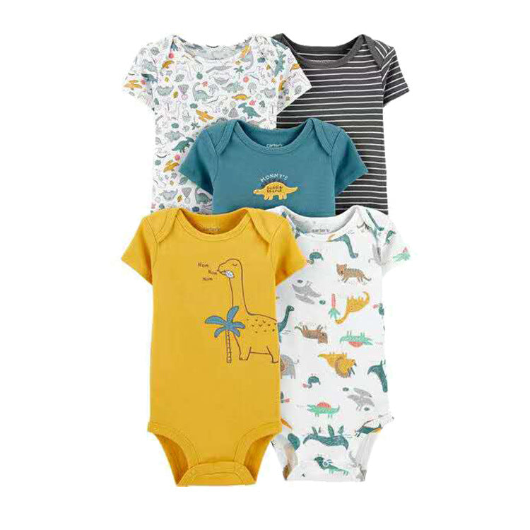 6m-24M Children's Clothing Summer New Baby Short Sleeved Romper 5pcs Cotton Jumpsuit Set Newborn Boy Clothes Bodysuit Ropa Bebe