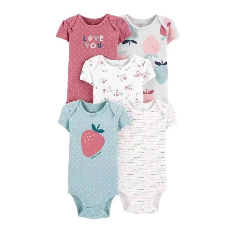 6m-24M Children's Clothing Summer New Baby Short Sleeved Romper 5pcs Cotton Jumpsuit Set Newborn Boy Clothes Bodysuit Ropa Bebe