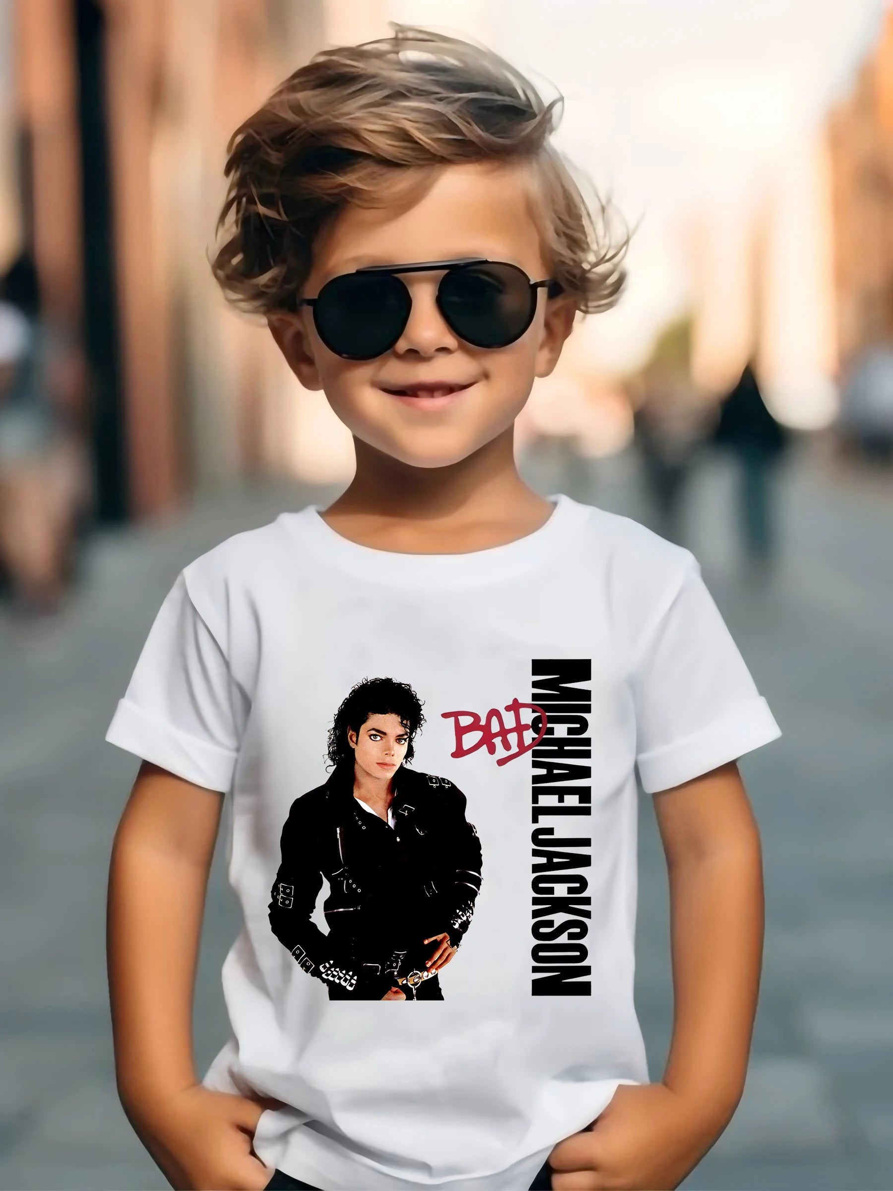 Kids Michael Jackson Rock N Roll T-Shirt Children's Fashion Crew Neck Top Summer Casual Clothes for Baby Boys/Girls