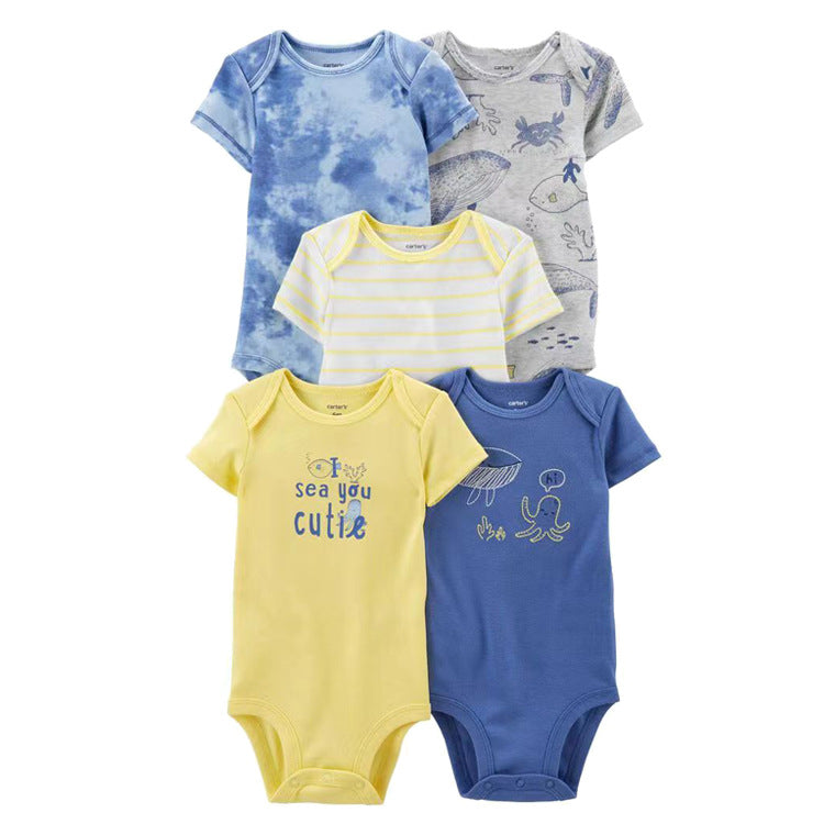 6m-24M Children's Clothing Summer New Baby Short Sleeved Romper 5pcs Cotton Jumpsuit Set Newborn Boy Clothes Bodysuit Ropa Bebe