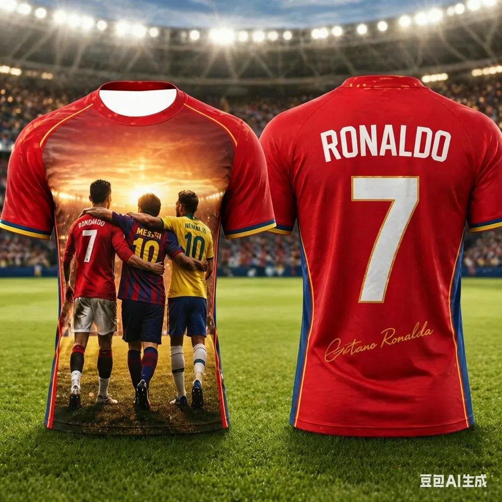 Ronaldo's Fashionable Summer 3D Printed Children's Sportswear Set Including Football Jersey T-shirt Is Suitable for Daily Wear