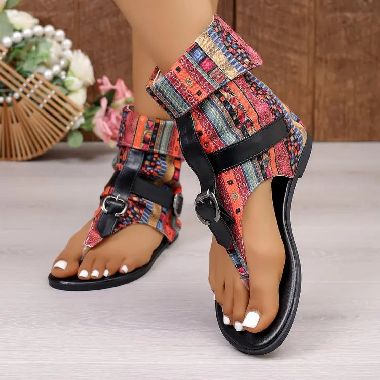 Summer Women Sandals Trend New Clip Toe Roman Sandals Denim Belt Buckle Large Size High Top Flat Boots Dressy Casual Shoes Women