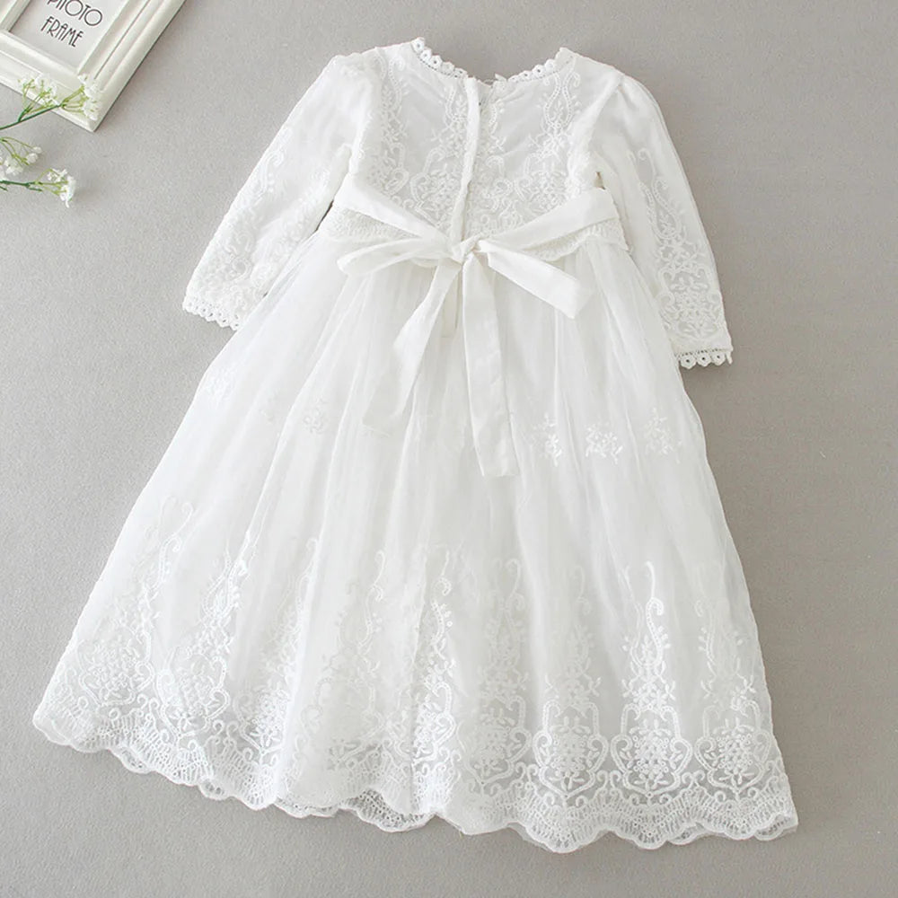 White Lace Baby Dresses + Hat For Christening 0 To 12 24 Months First Birthday Toddler Girl Clothes Infant One-piece Gown